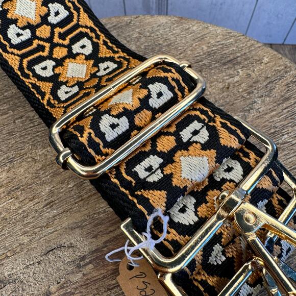 Tan Black Boho Purse Strap Crossbody Bag Neutral Guitar Strap NEW - Picture 3 of 5